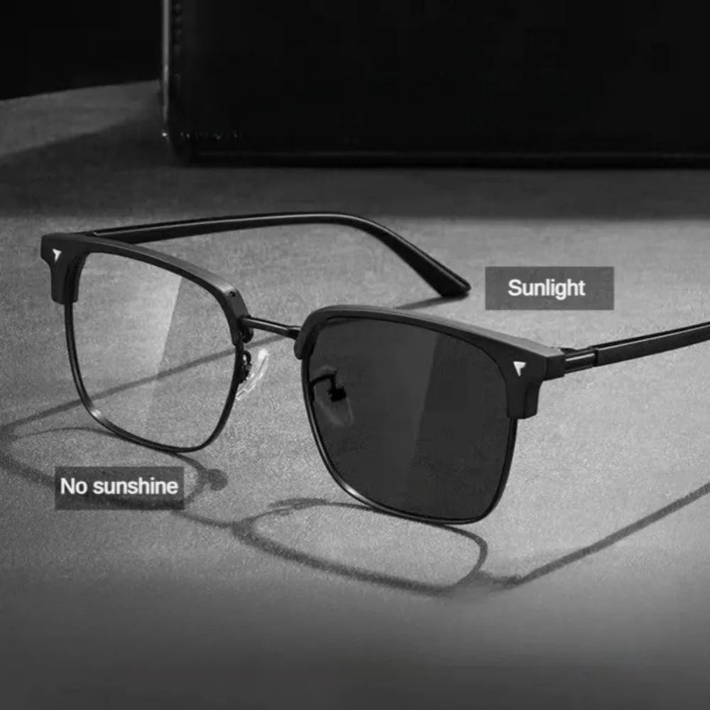 Photochromic Blue Light Blocking Computer Glasses – Square Metal Frame, Unisex, Replaceable Lenses
