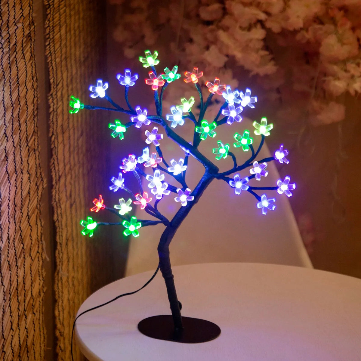 Cherry Blossom LED Bonsai Tree Lamp 17.7 in (45 cm) 40-LED USB & Battery Powered Tabletop Light Home Decor Gift