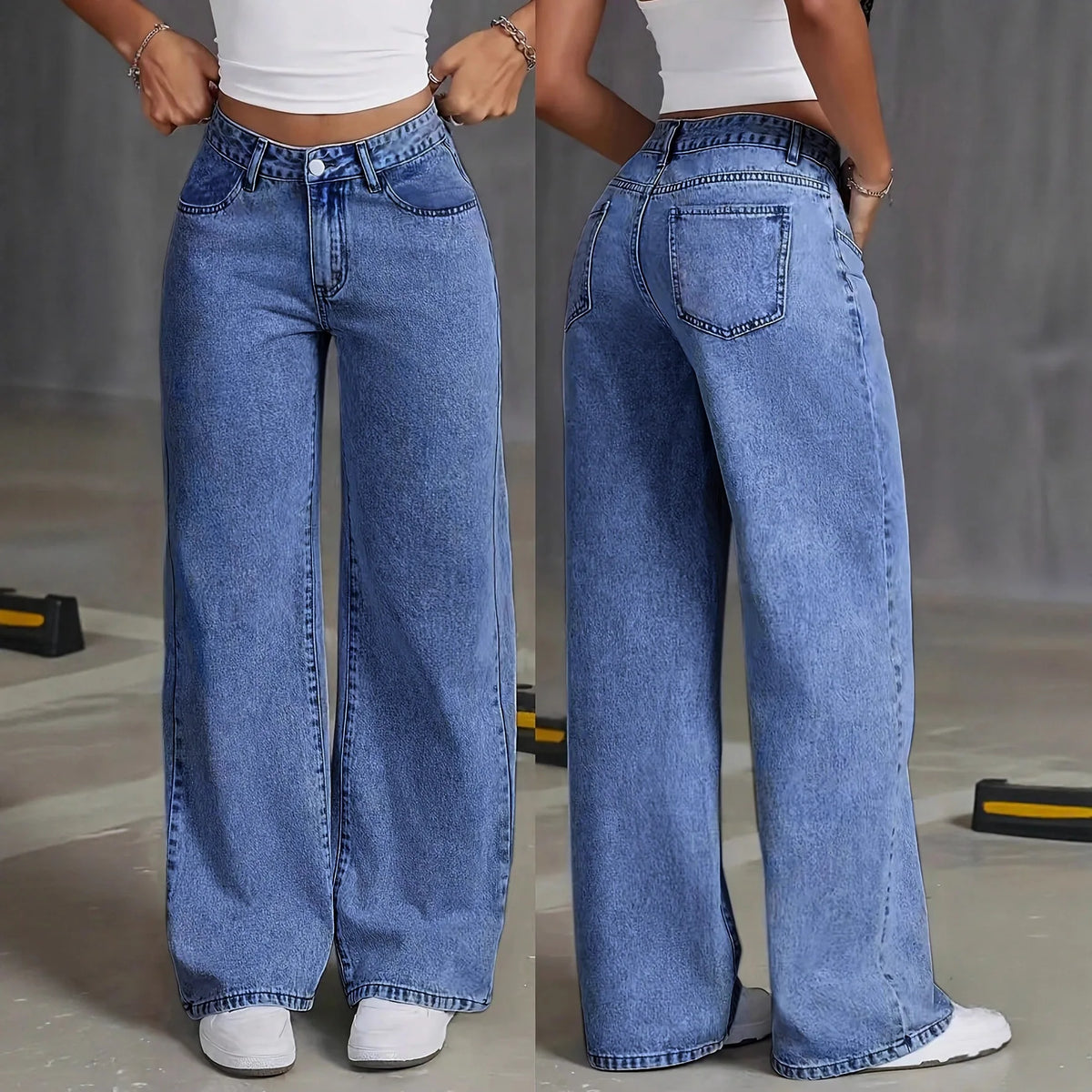Women's High-Waist Wide-Leg Jeans S-5XL - Plus Size Straight-Leg Loose Casual Pants