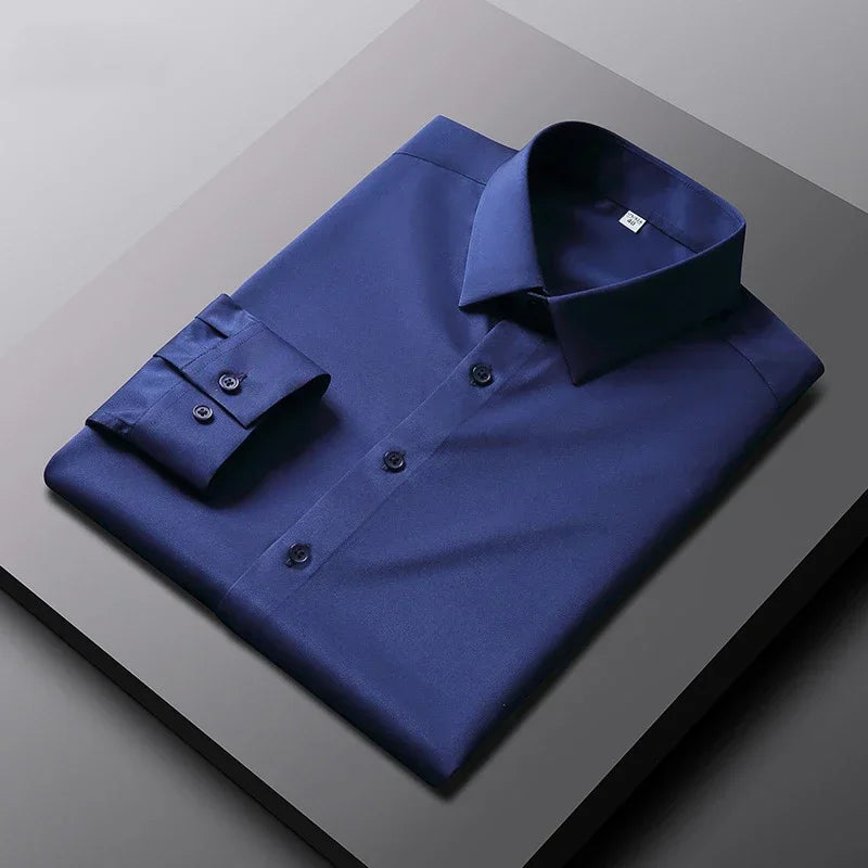 Men's Business Casual Long Sleeve Wrinkle-Resistant Polyester Dress Shirt – Smart Casual, All-Season