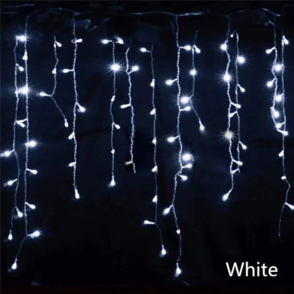 LED Curtain Icicle String Lights 5M (16.4 ft) x 0.4–0.6M (15.7–23.6 in) 96 LED Waterfall Festoon, Outdoor Christmas Garden & Eaves Decor