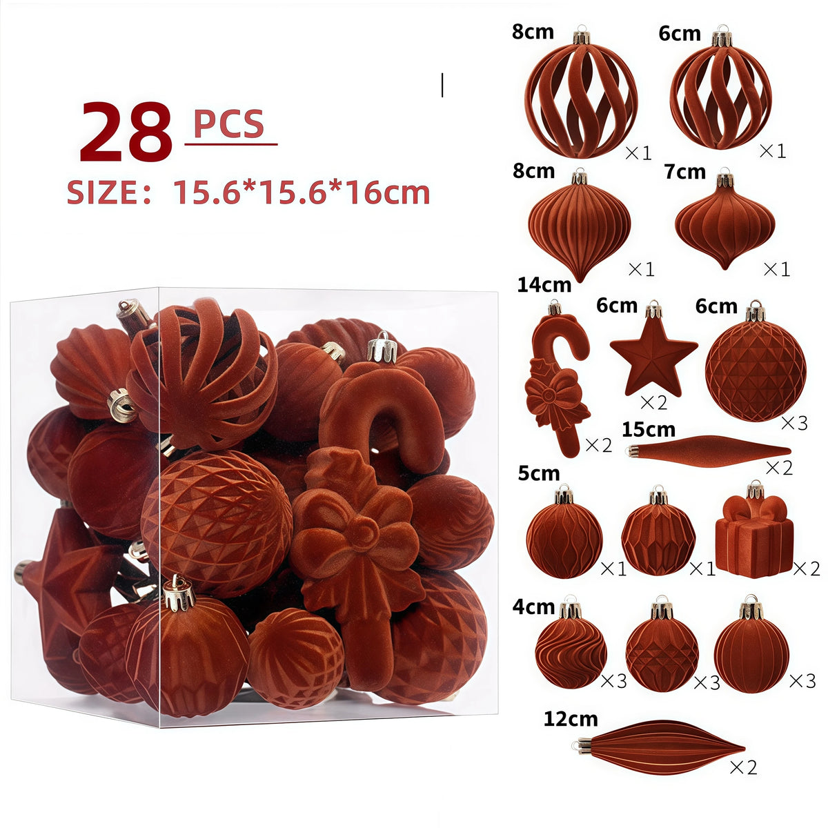 28-Piece Velvet Christmas Ornaments Set – Multi-Size Stars, Scepters & Round Balls for Tree, Home & DIY Decorations
