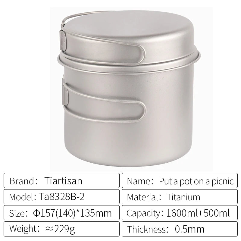 Ultralight Titanium Camping Cookware Set – Folding Handle Pot & Frying Pan for Backpacking, Hiking & Picnic
