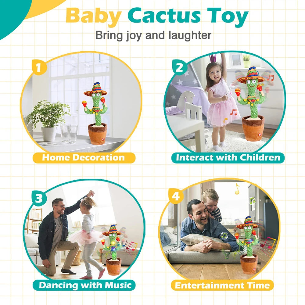 Talking Dancing Cactus Plush Toy - Voice Repeat & Sing, USB Rechargeable LED Interactive Toy for Toddlers & Kids (31–50 cm / 12–20 in)