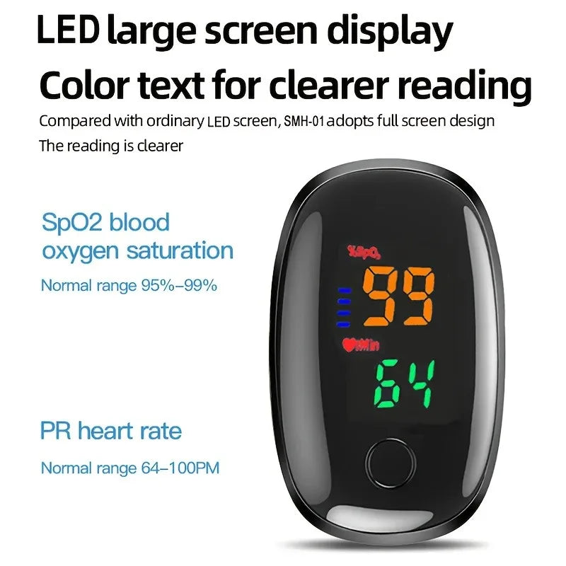 Portable Finger Pulse Oximeter with Color LED Display — SPO2 & Heart Rate Monitor
