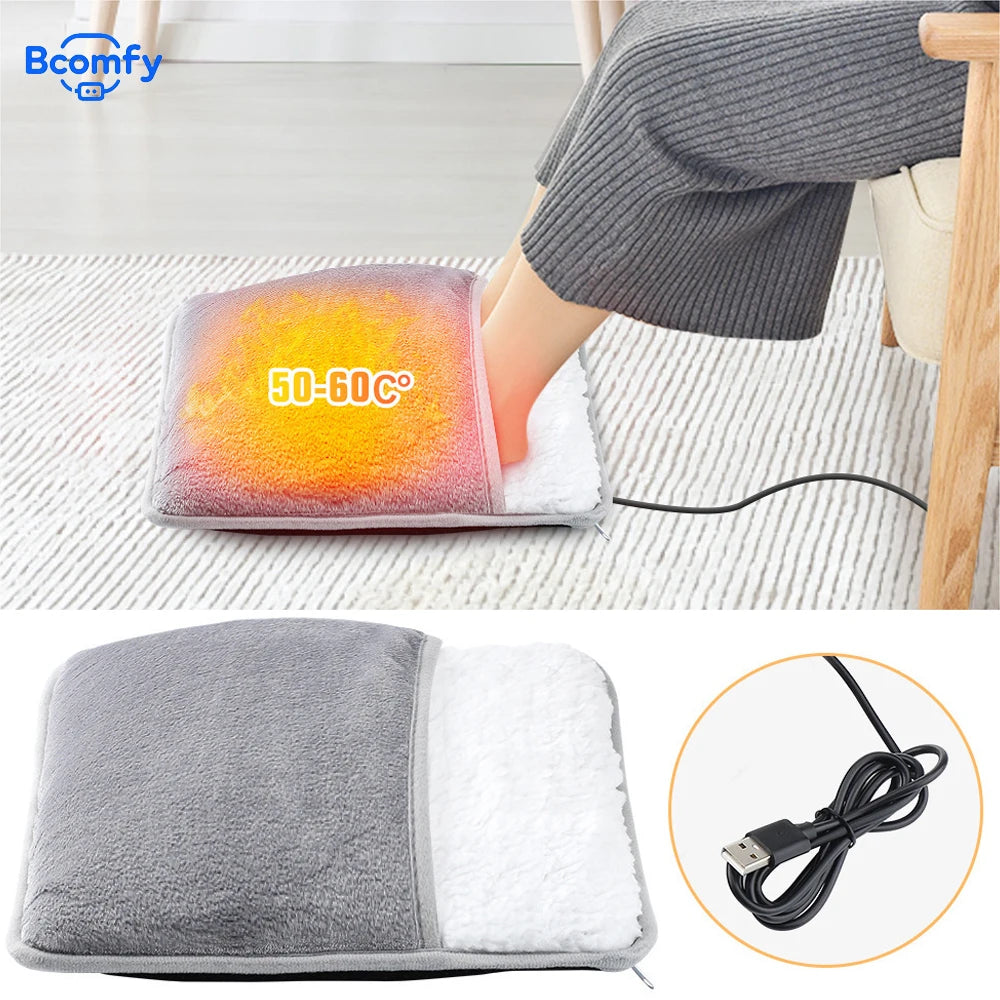 USB Electric Foot Warmer Pad - Soft Flannel Washable Heating Mat, Constant Temperature for Home & Office