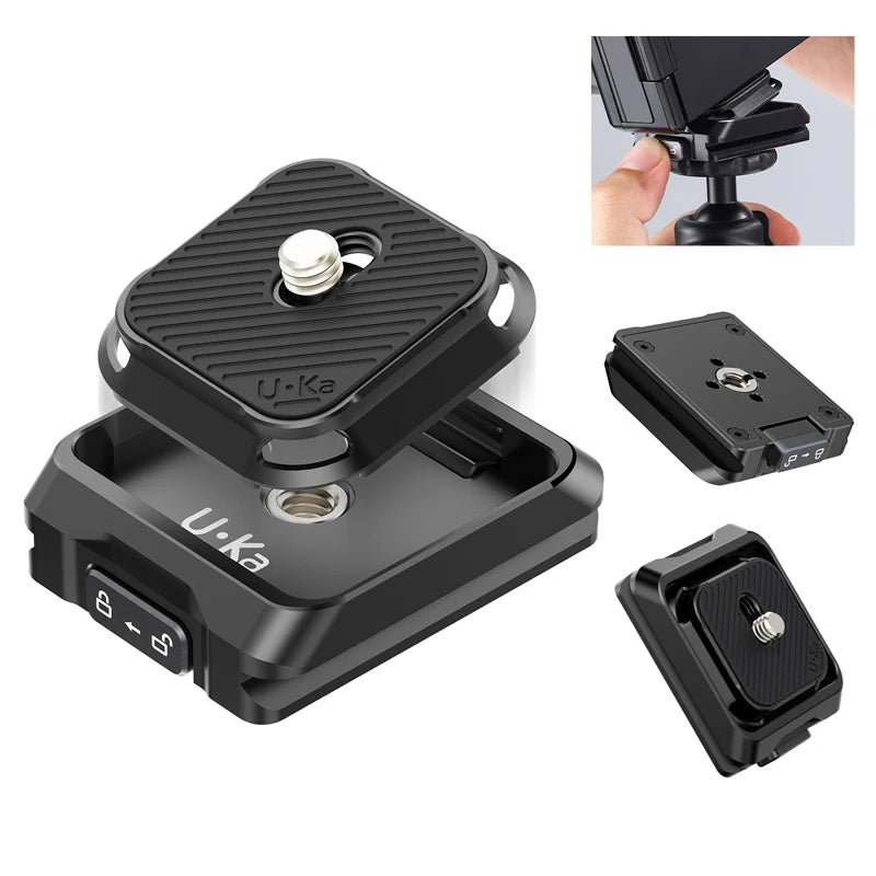 Quick Release Plate and Base Kit for Camera Tripods — 20 kg (44 lb) Load, Compatible with Standard Quick-Release Plates