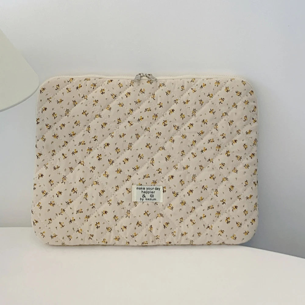 Flower Print Quilted Laptop Sleeve — 11–15 Inch, Padded