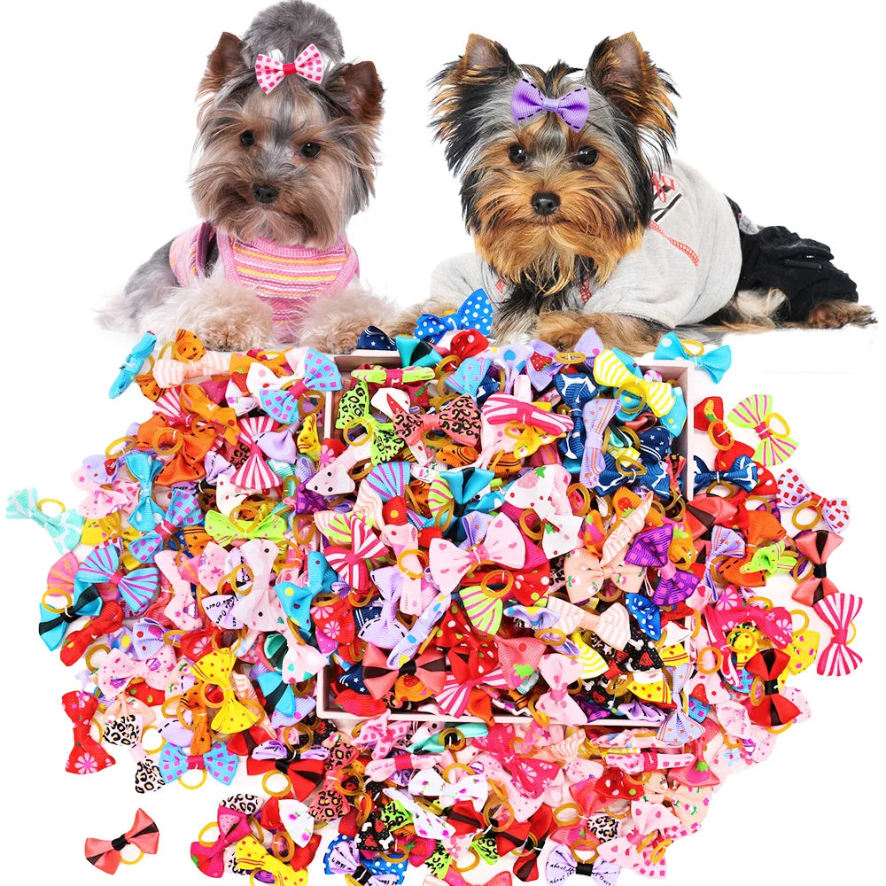 30-Pack Dog & Cat Hair Bows with Elastic Bands - Handmade Movable Puppy Bows, Cute Pet Hair Accessories