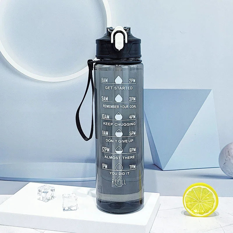 750–800ml Time-Tracking Sports Water Bottle with Straw, Leak-Proof Locking Flip Lid & Carry Strap (25–27 fl oz)