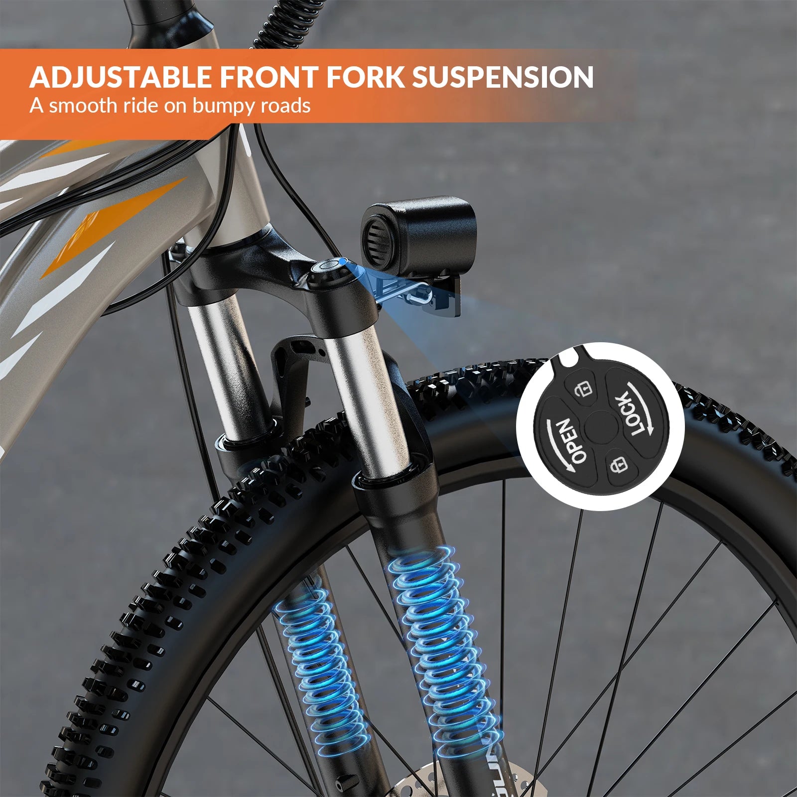 700W Peak Electric Bike, 23 MPH (37 km/h), 36V 375Wh Removable Battery, 7-Speed, Front Suspension, Color LCD Display (Gray)