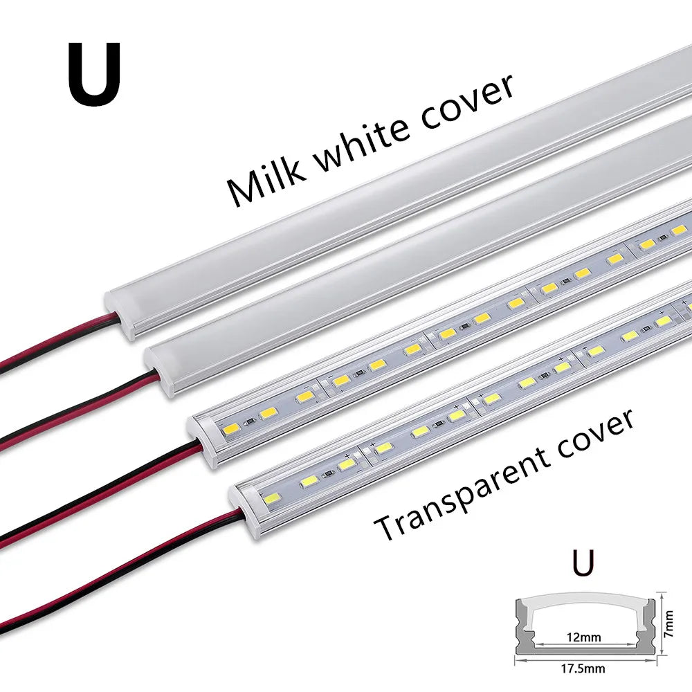 LED Aluminum Rigid Light Bar 0.5m (20 in) DC12V U/V-Shape 36×5730 SMD LEDs, Indoor Decorative Channel Lighting