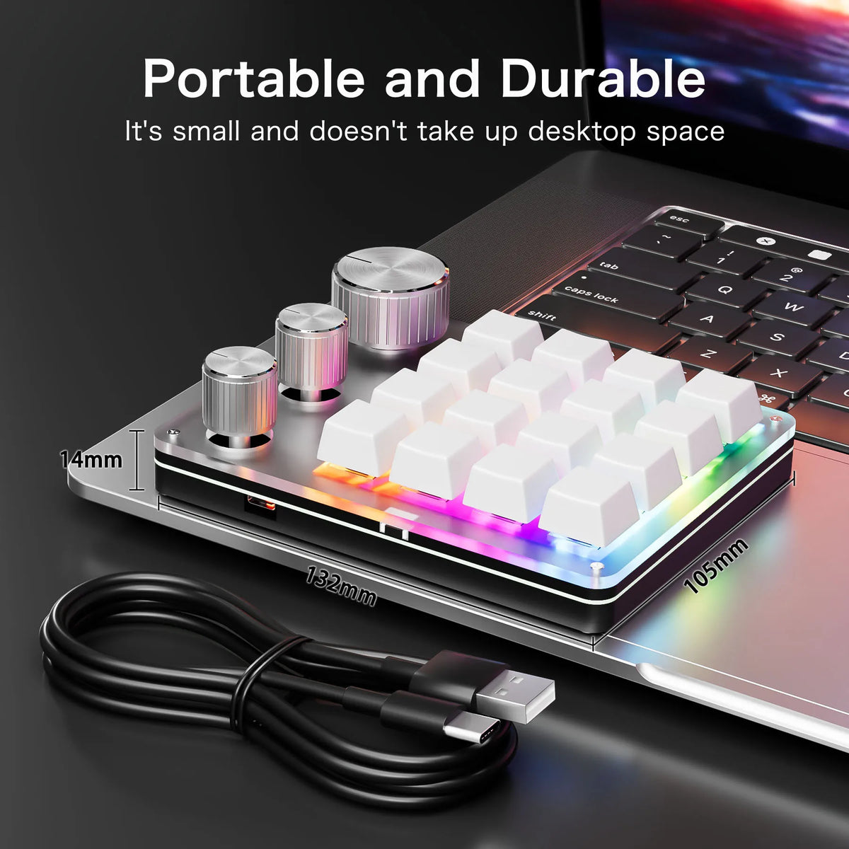 16-Key Mechanical Macro Keyboard with 3 Programmable Knobs, Volume Control, USB Wired, Bluetooth & 2.4G Wireless