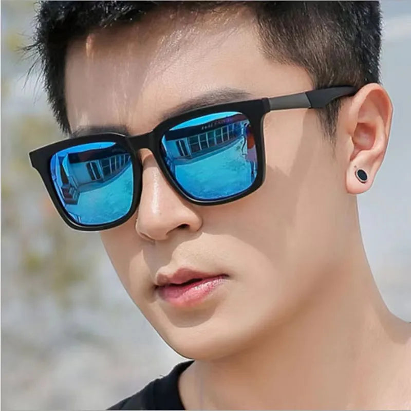 Retro Korean Square Sunglasses UV400 Mirror Lens - Driving & Outdoor (Unisex)