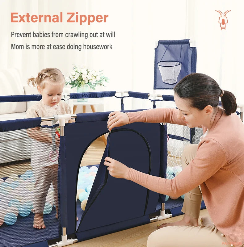 Baby Playpen Play Yard 125×125×68 cm (49.2×49.2×26.8 in) Thick Steel Frame Cloth Baby Fence for Infants & Toddlers