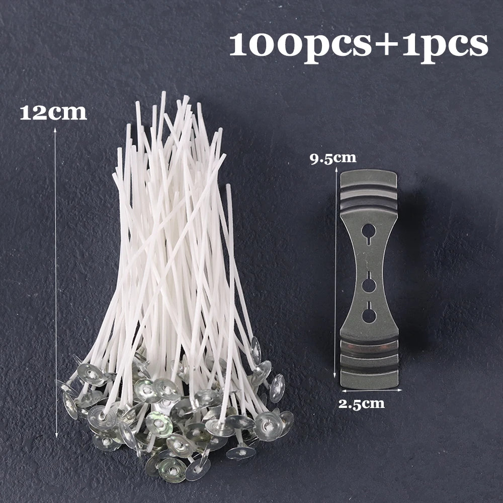 Pre-Waxed Cotton-Core Candle Wicks with Metal Sustainer Tabs, 100-Pack, 1.0–7.9 in (2.6–20 cm) for DIY Candle Making