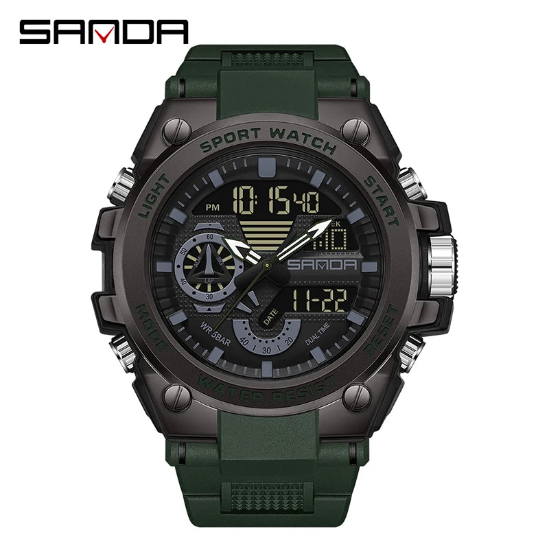 LED Dual Display Men's Digital Sports Watch - Shock Resistant Waterproof Analog-Digital