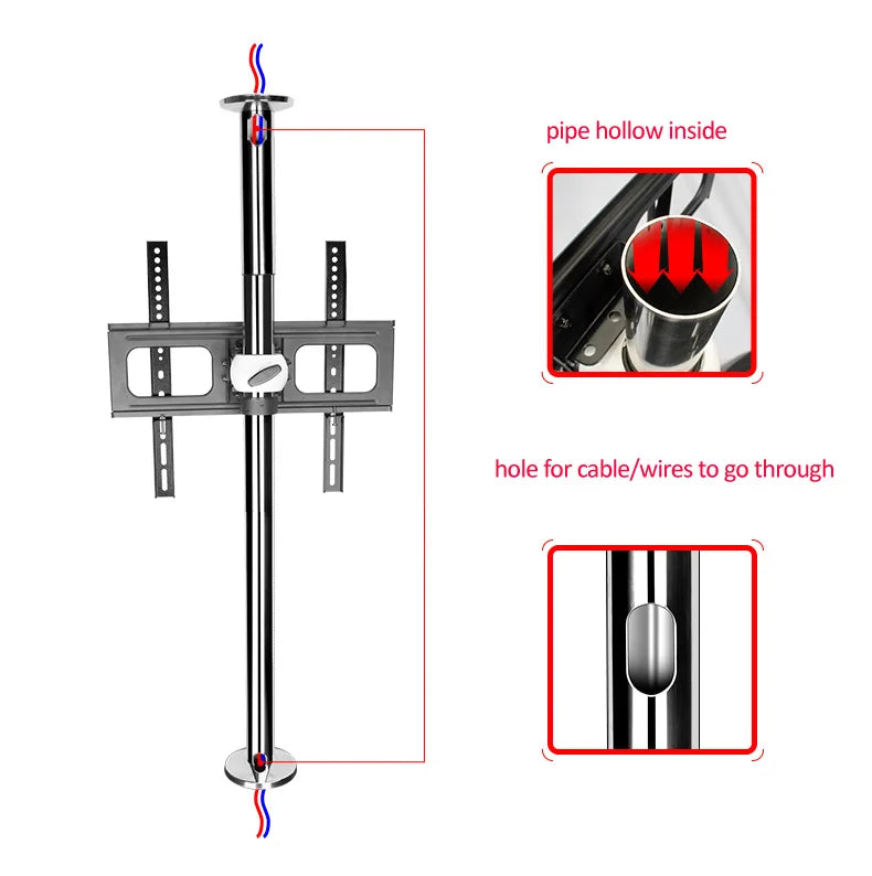 Stainless Steel Partition TV Mount for 23-65 in TVs – 360° Swivel, Height Adjustable 86-114 cm (34-45 in), Fits VESA up to 600x400