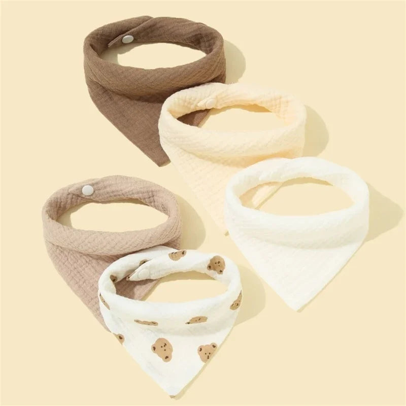 5-Pack Cotton Baby Drool Bibs Soft Absorbent Button Closure Unisex Newborn Infant Feeding Bibs