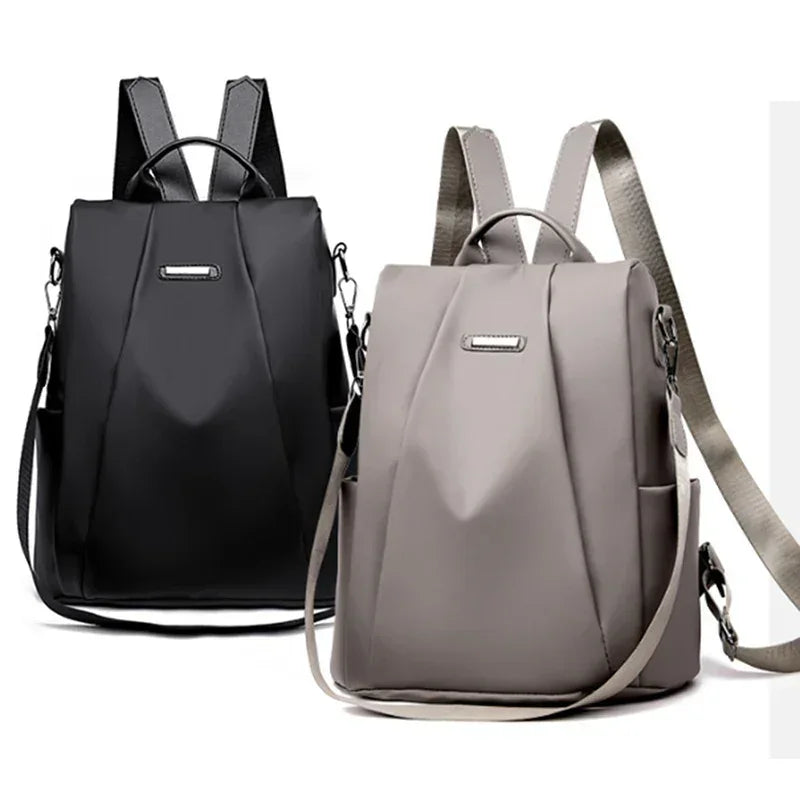 Lightweight Waterproof Nylon Women's Backpack - Large Capacity, Detachable Shoulder Strap, Solid Color Multi-Functional Bag