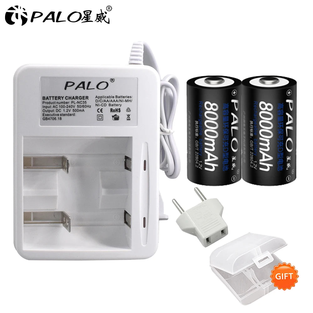 Rechargeable D Size Battery 1.2V Ni-MH 8000mAh 1-8 Pack (LR20/R20)