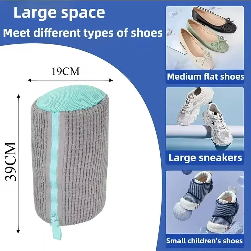 Reusable Shoe Wash Bag for Machine Washing – Zippered Chenille-Lined Laundry Bag for Sneakers & Casual Shoes