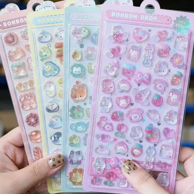 3D Jelly Cartoon Animal Stickers Candy Ghost & Rabbit Aesthetic for Phone Case, Diary & Stationery