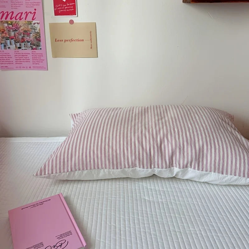 Soft Washed Cotton Striped Pillowcase - Single Pillow Cover 19 x 29 in (48 x 74 cm)