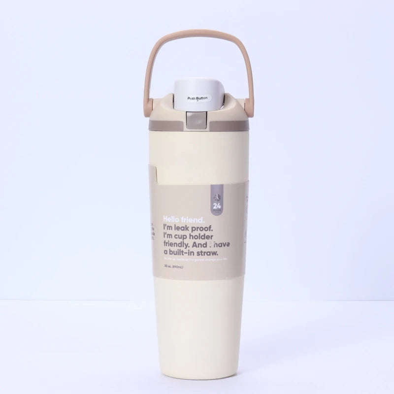 30oz (960ml) Insulated Stainless Steel Water Bottle - Dual Sip Straw & Direct Spout, Leak-Proof with Handle, Fits Car Cup Holders