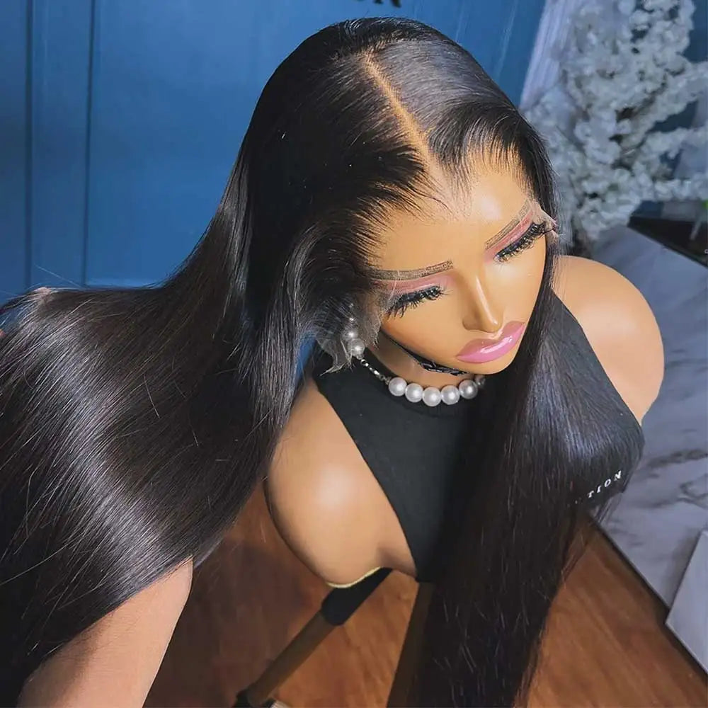 40–42 in (102–107 cm) Bone Straight Human Hair Wig, 13x4 & 13x6 HD Lace Frontal, Glueless Remy Brazilian
