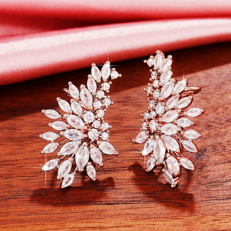 Trendy Fully Paved Cubic Zirconia Stud Earrings for Women Statement Party Jewelry