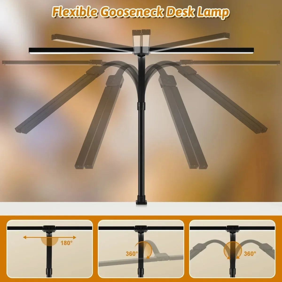 Dimmable LED Clip-On Desk Lamp – Dual-Head Adjustable 31.5in (80cm) Arm, USB Clamp Light for Office, Reading & Monitor Lighting