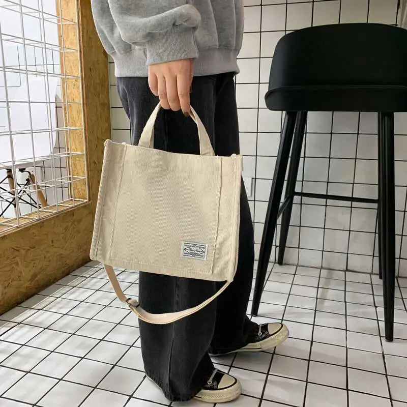 Corduroy Square Crossbody Tote Bag, Women's Shoulder & Travel Organizer