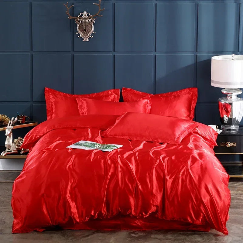 4-Piece Solid Color Duvet Cover Set - Rayon Twill Bedding (Twin/Full/Queen/King)