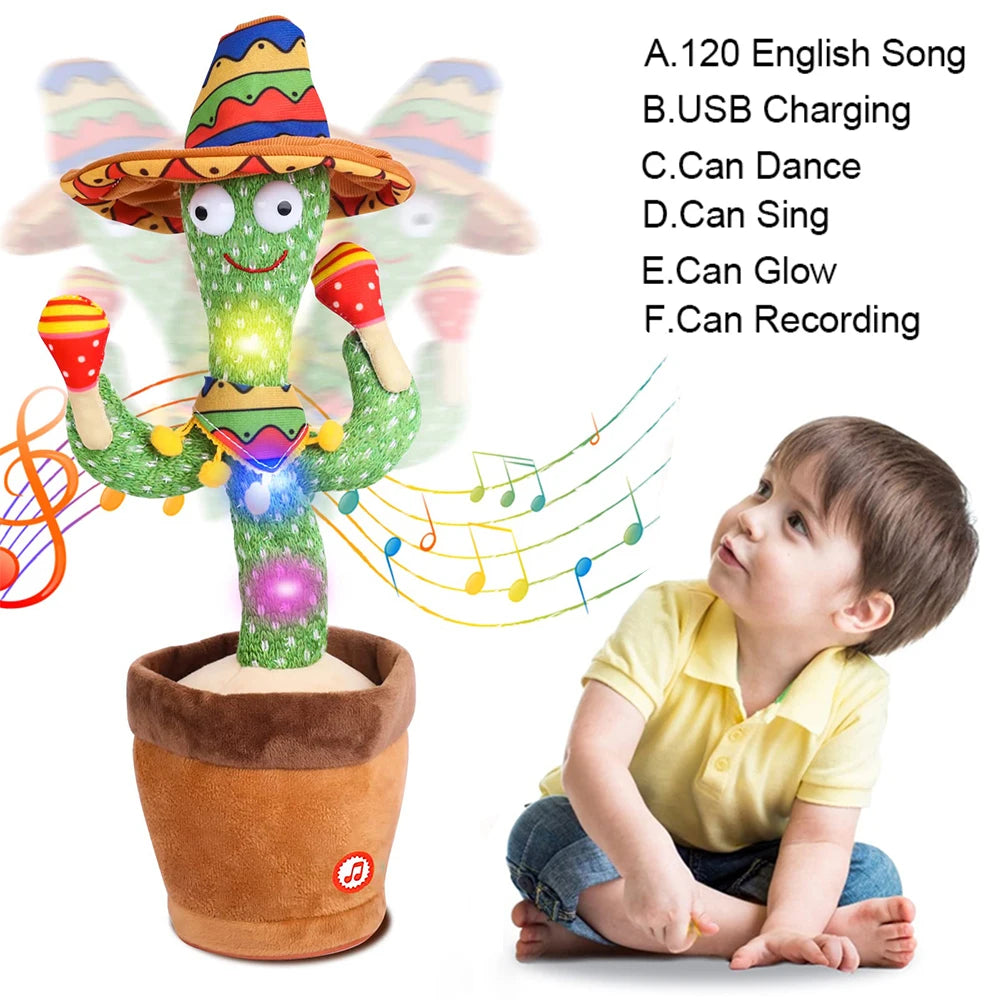 Talking Dancing Cactus Plush Toy - Voice Repeat & Sing, USB Rechargeable LED Interactive Toy for Toddlers & Kids (31–50 cm / 12–20 in)