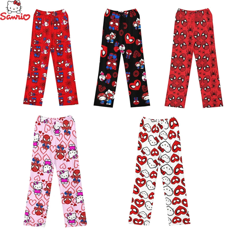 Hello Kitty Y2K Plush Pajama Pants, Winter Cozy Home Sleepwear for Couples
