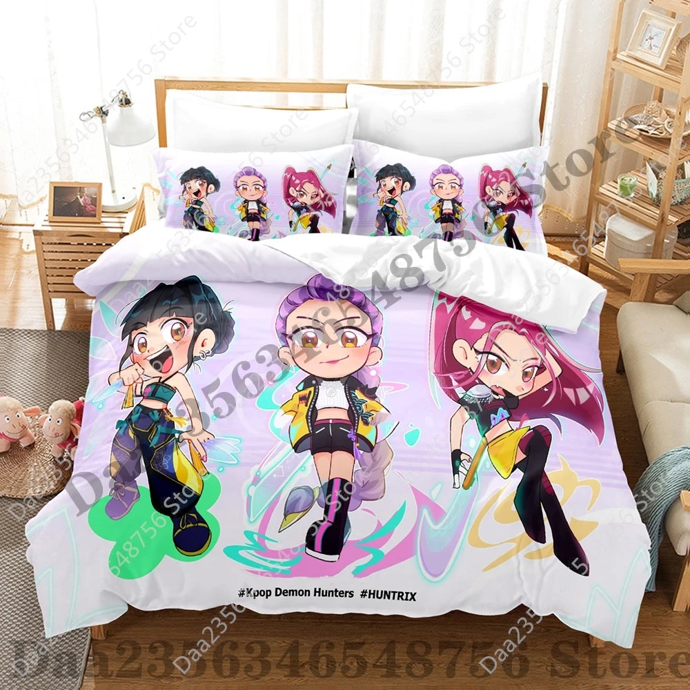 K-Pop Demon Hunter Anime 3D Print Duvet Cover Set – Twin/Full/Queen/King 3-Piece Bedding (Duvet Cover + 2 Pillowcases)