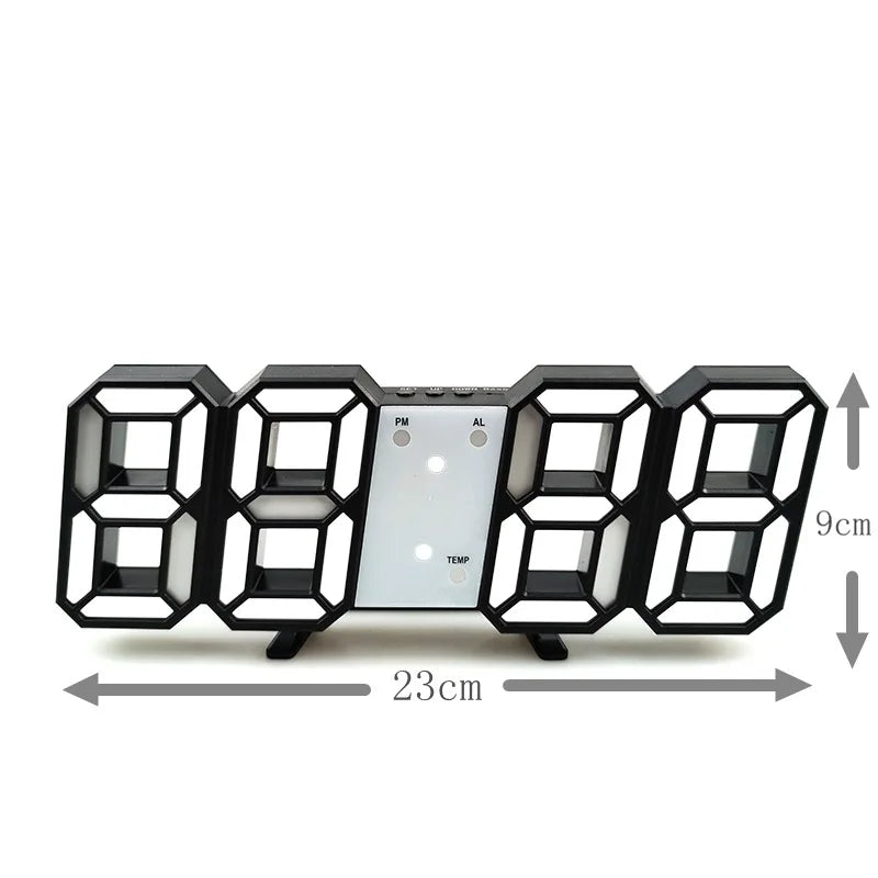 3D LED Digital Wall Clock - Luminous USB Alarm Clock with Temperature & Date Display