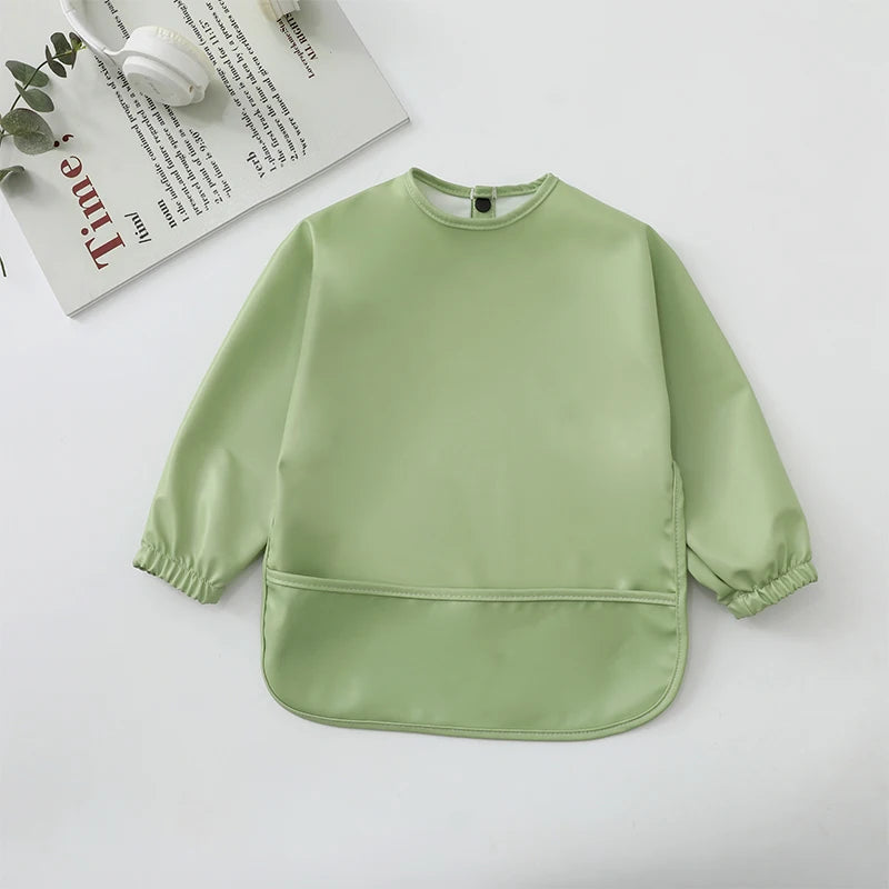 Waterproof Long Sleeve Baby Feeding Bib with Pocket — Toddler Art Smock & Burp Cloth, Unisex (1-3 Years)