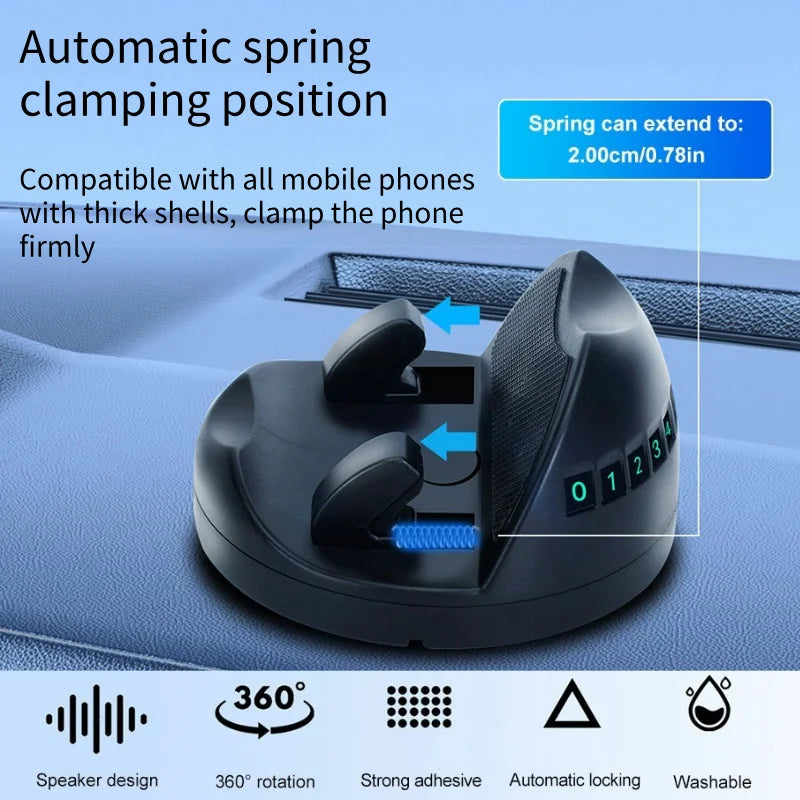 360-Degree Rotating Car Phone Holder Dashboard & Head-Up Mount with Luminous Parking Number Plate - Universal Auto Phone Stand