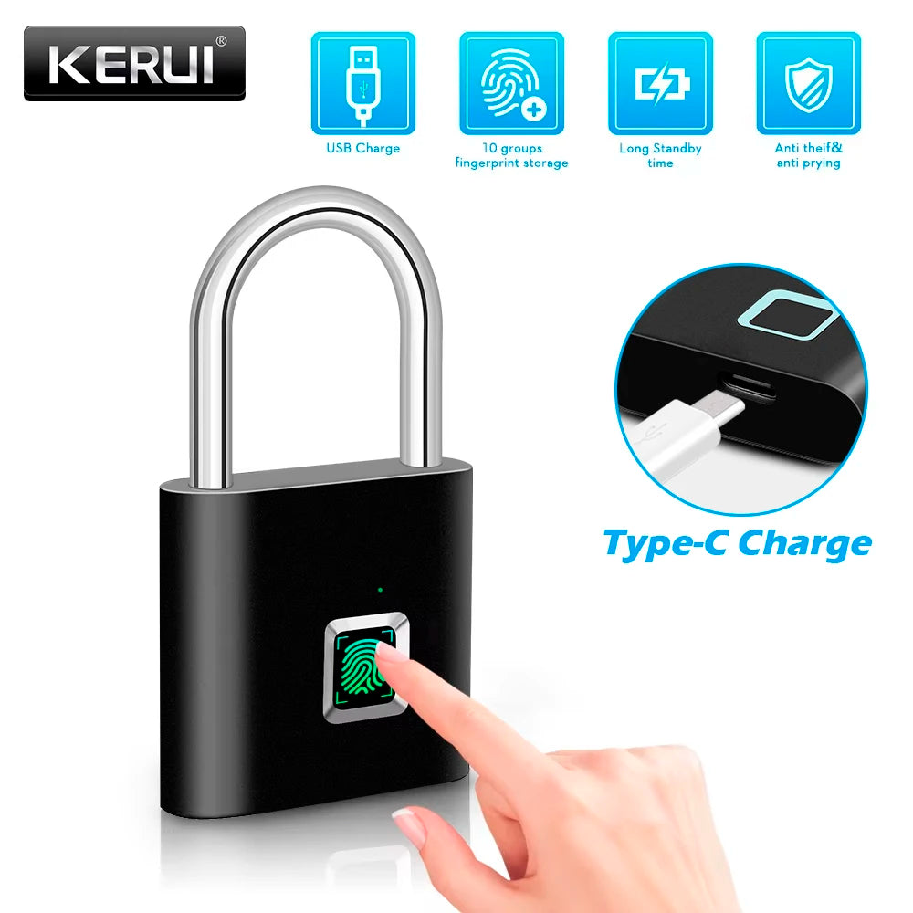 Smart Fingerprint Padlock - Waterproof Keyless Rechargeable Type-C Security Lock for Gym, Luggage & Home