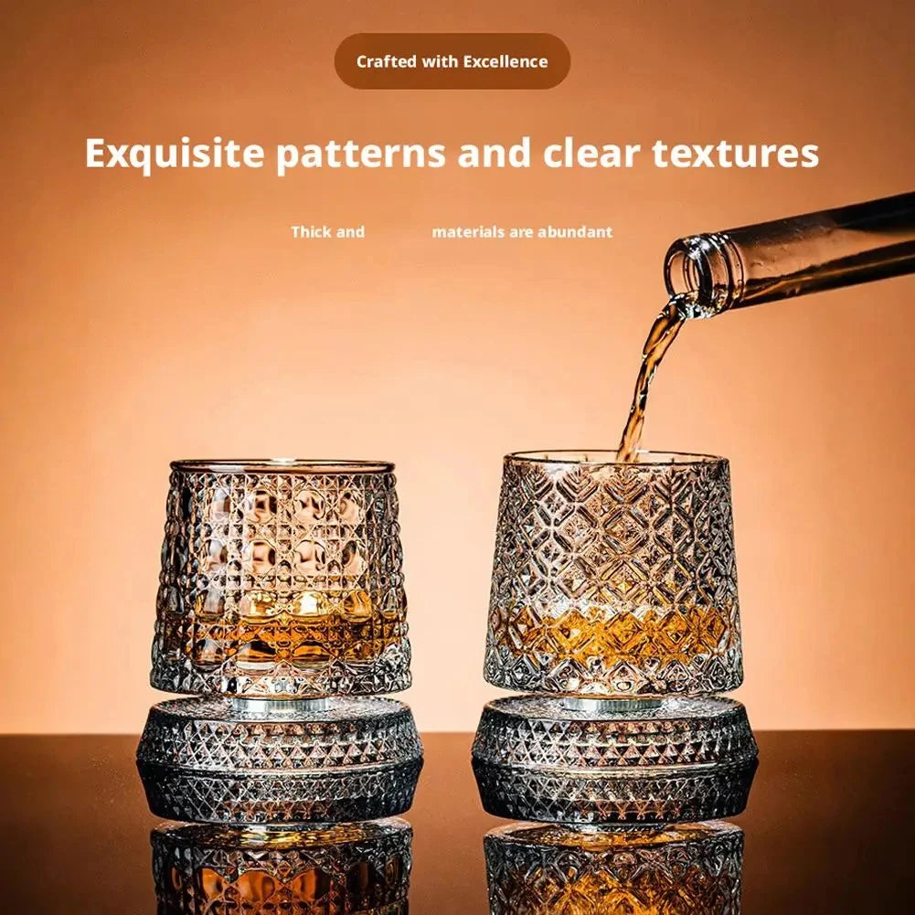 2-Pack 360° Rotating Whiskey Glasses with Glass Base – Crystal Cocktail & Rum Tumblers