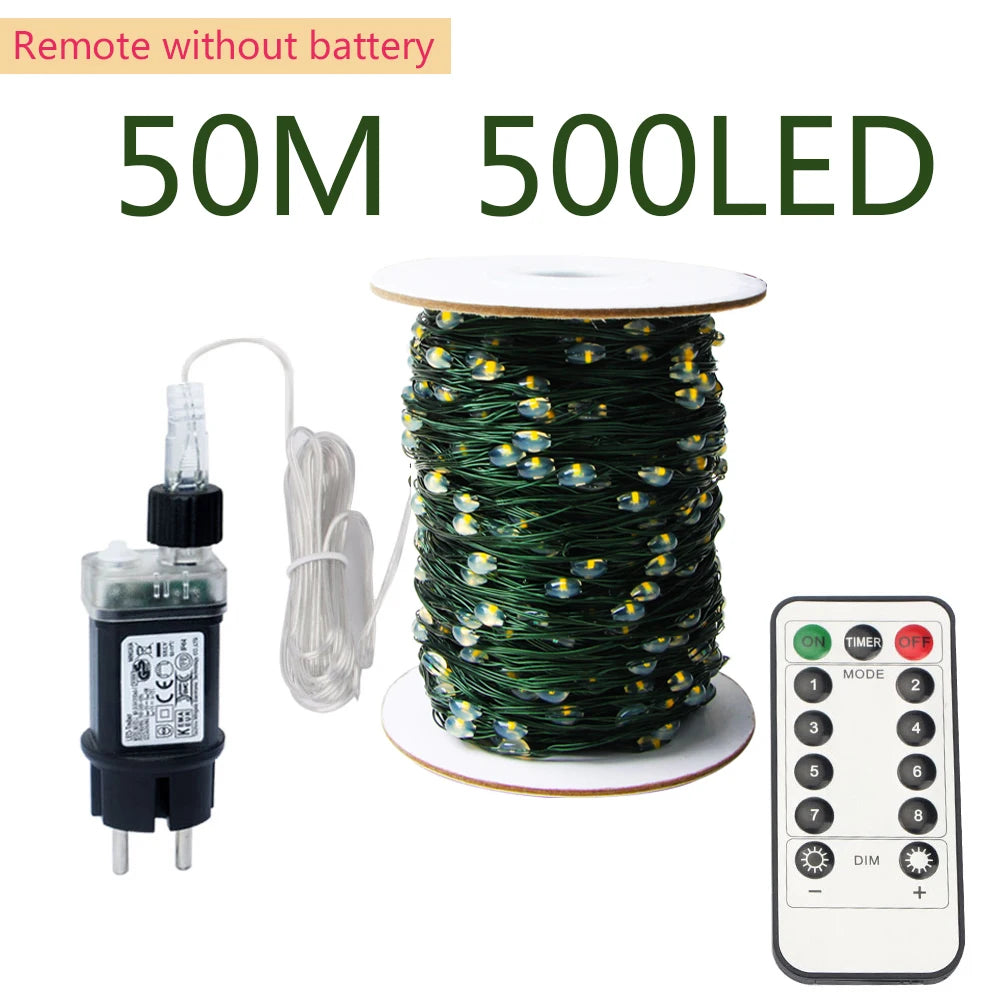 Outdoor LED String Lights Green Copper Wire 10m–200m (32ft–656ft) Waterproof IP44 Fairy Lights for Garden Yard Party & Christmas Tree