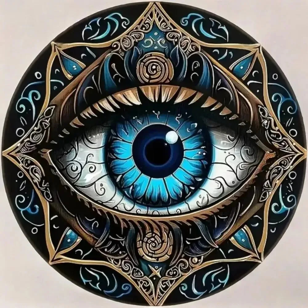 Evil Eye Tin Wall Decor - Boho Rustic Mandala Trident Metal Sign