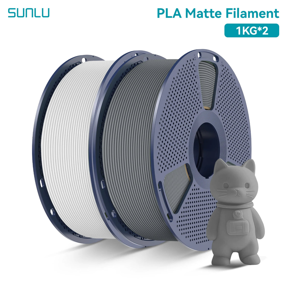 PLA Matte Filament 1.75mm 1kg Spool (2.2 lb) 2-Pack, Matte Finish Neatly Wound for FDM 3D Printers