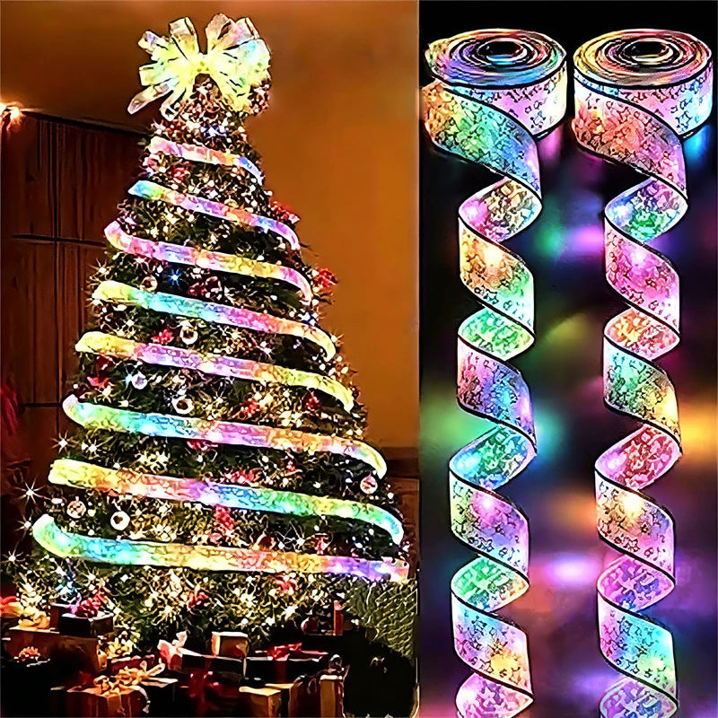 Christmas Ribbon LED Fairy Lights – 2m/5m/10m (6.6ft/16.4ft/32.8ft) Battery-Powered Ribbon String Lights for Home, Tree & Holiday Decor