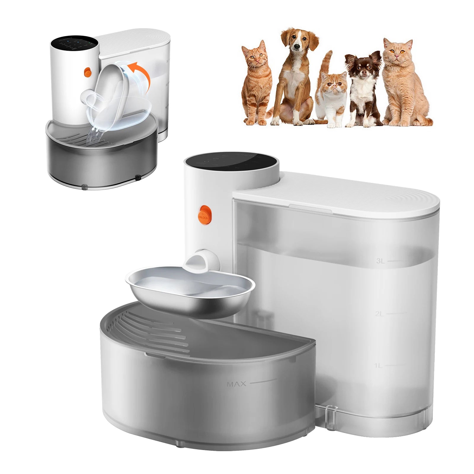 Automatic Stainless Steel Pet Water Fountain 3L Rechargeable Wireless Drinking Bowl for Cats & Small Dogs