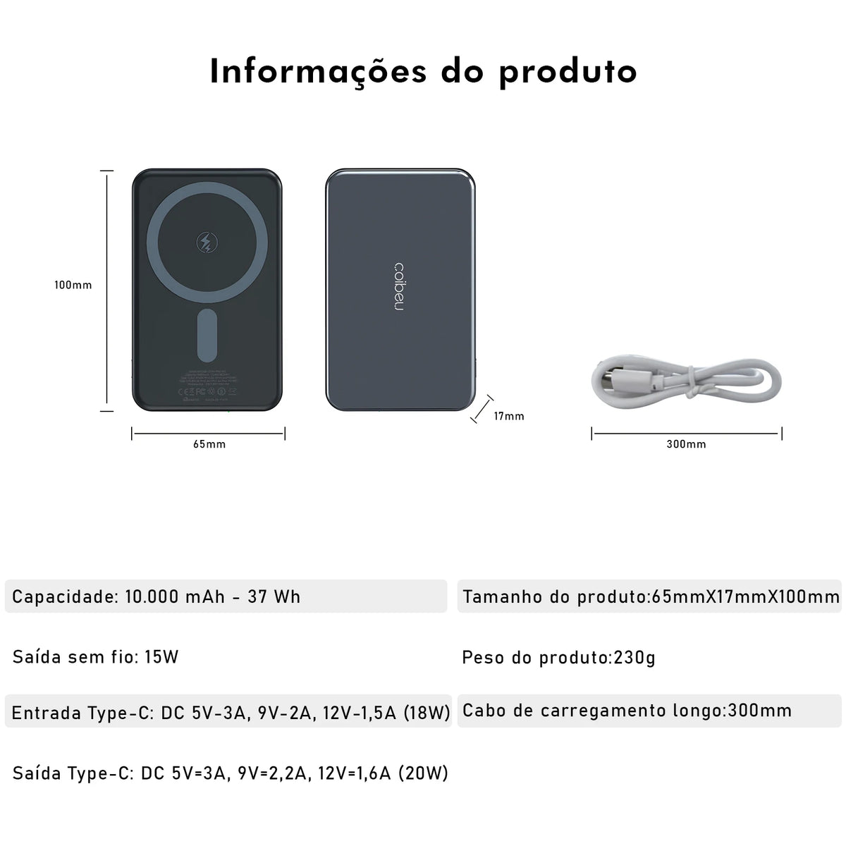 Magnetic Wireless Power Bank 20W Portable Charger - USB-C Two-Way Quick Charge Metal External Battery