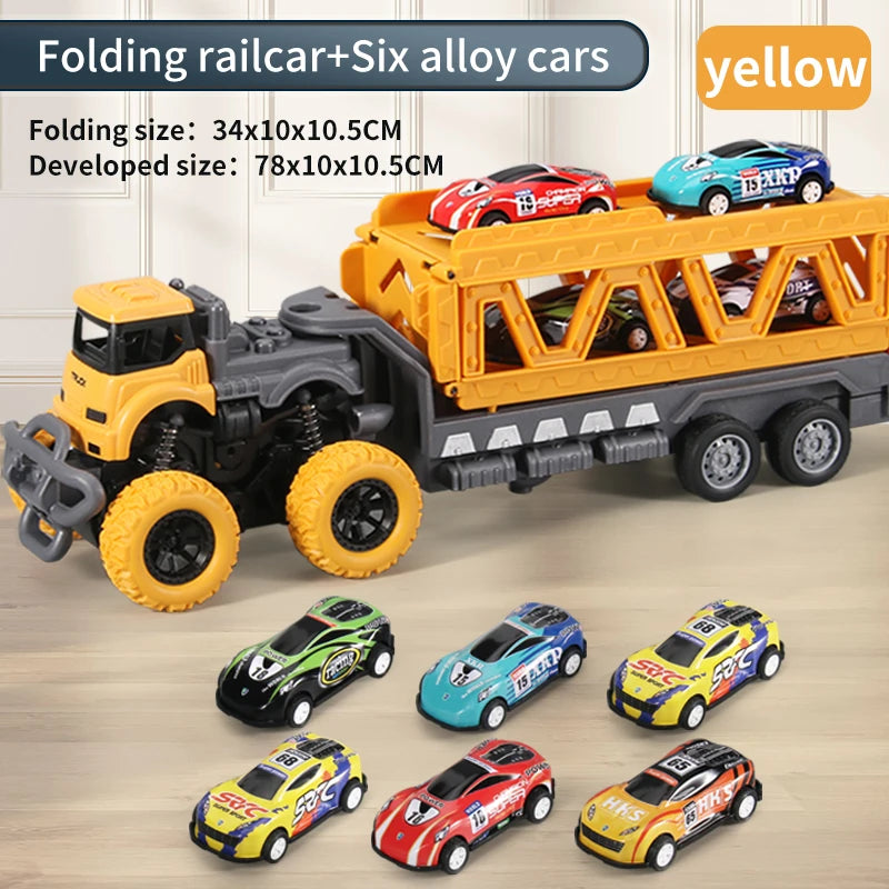 Transforming Rail Car Folding Container Truck Toy – Transporter Playset for Kids Gift