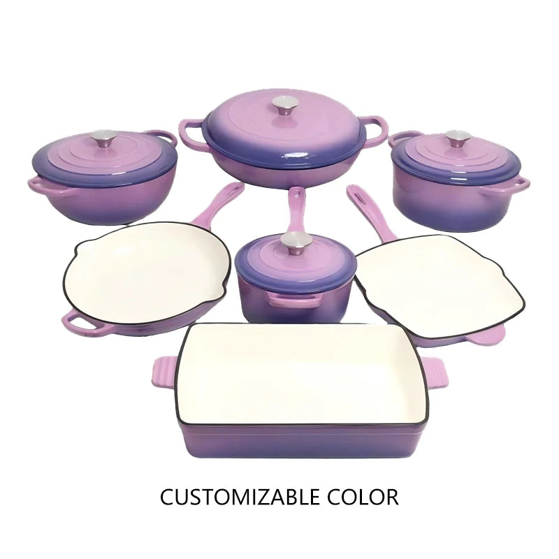 11-Piece Enamel Cast Iron Cookware Set – Induction & Oven Safe Pots, Skillet & Baking Pan (19cm, 24/26/30cm, 24cm, 26cm, 33×23cm)